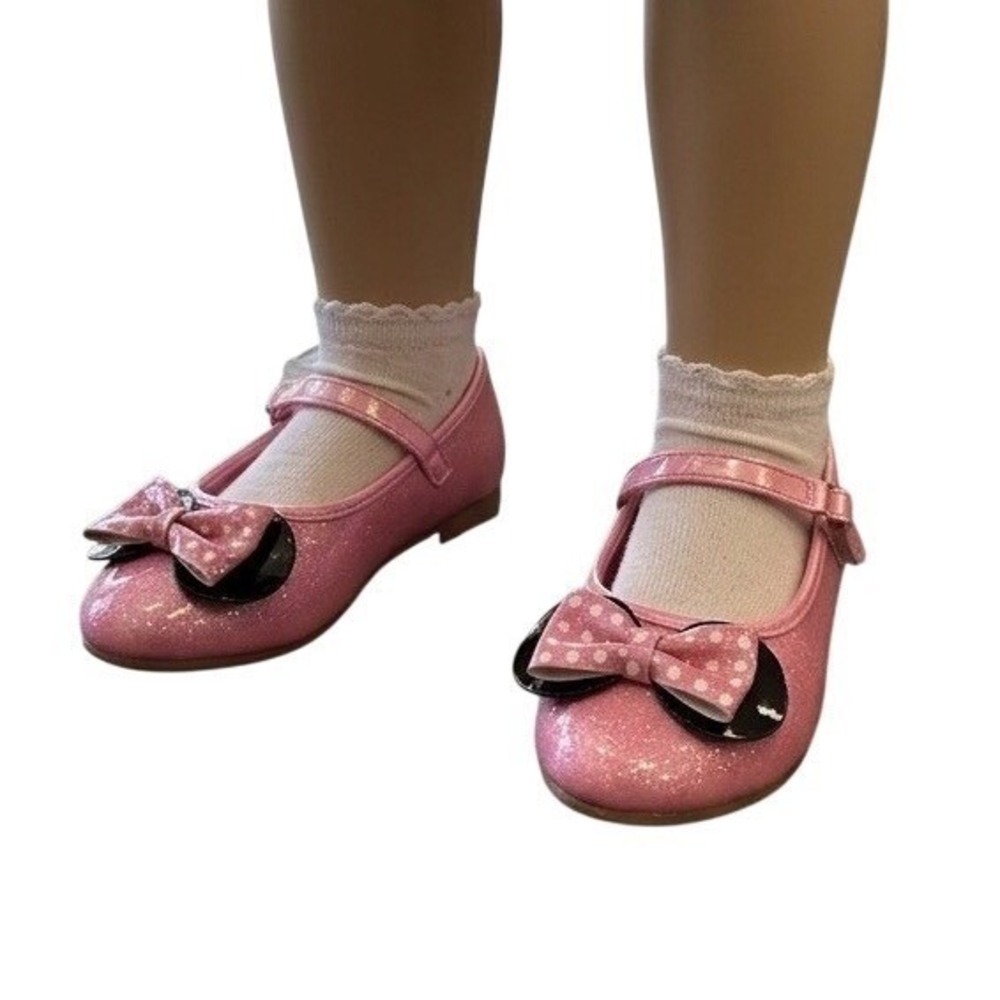 Disney Minnie Mouse Toddler Girls Pink‎ Glitter Mary Jane Ballet Flats Sz 12 NWT